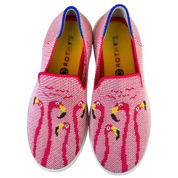 Rothys Slip On Shoes Girls Size 3 Sneakers  Pink Flamingo Round Toe - Picture 1 of 16